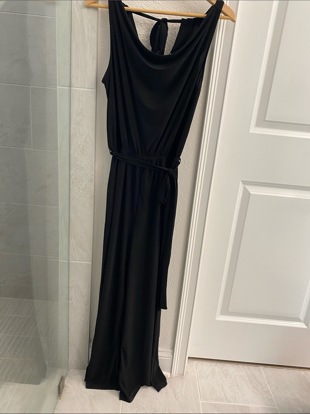 Black Sleeveless Draped Maxi Jumper- , Women Dresses
